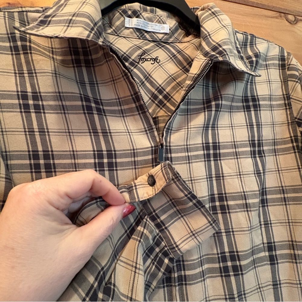 Foxcroft Plaid Zip-Up Shirt - Size 10 cotton blend. - Picture 3 of 10
